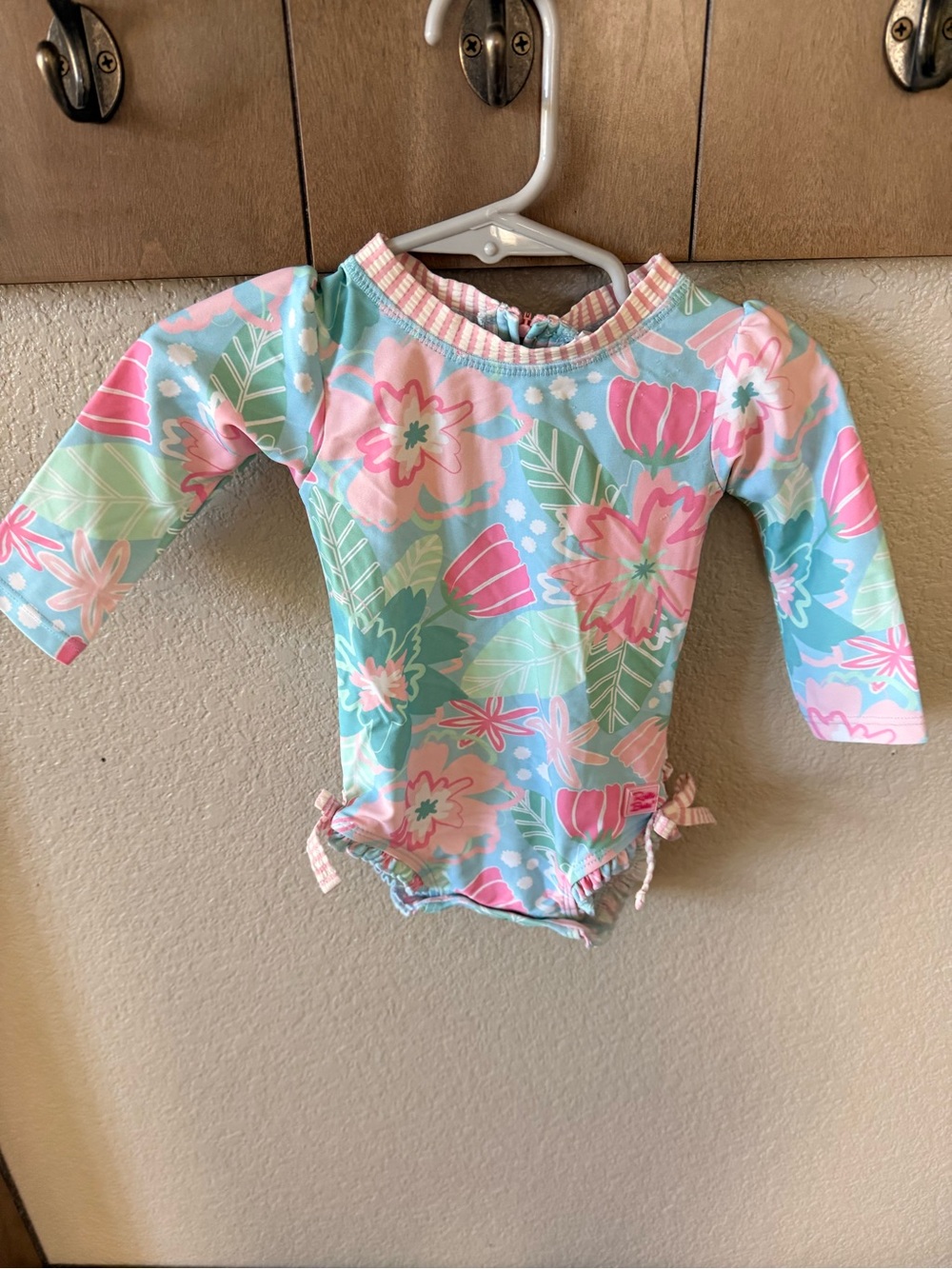 Ruffle Butts Pink and Mint Floral Rashguard One-Piece